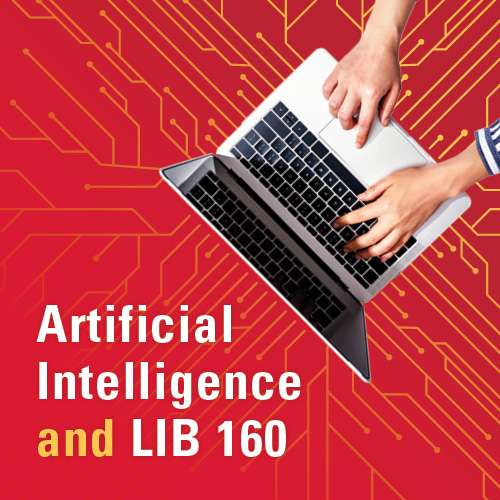 hands on a laptop keyboard, artificial intelligence and lib 160